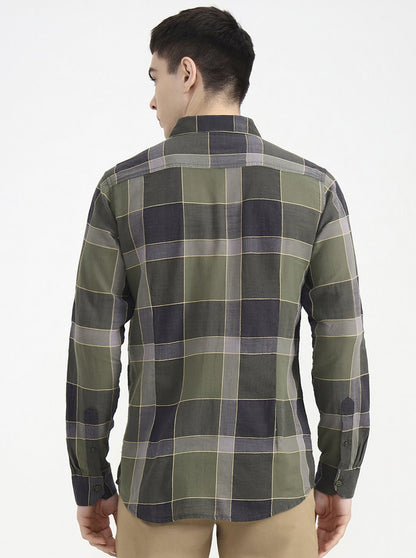 Green Checked Slim Fit Casual Shirt | JadeBlue