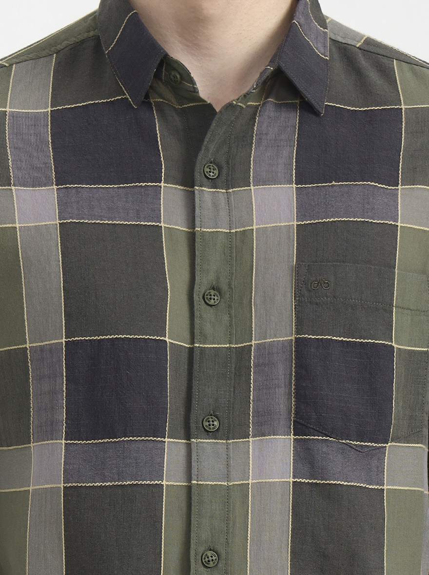 Green Checked Slim Fit Casual Shirt | JadeBlue