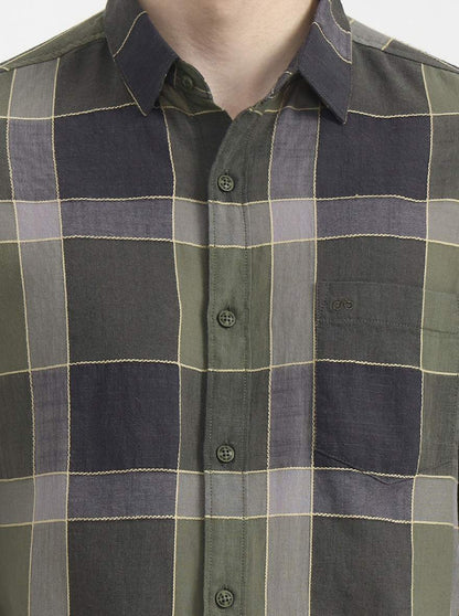 Green Checked Slim Fit Casual Shirt | JadeBlue