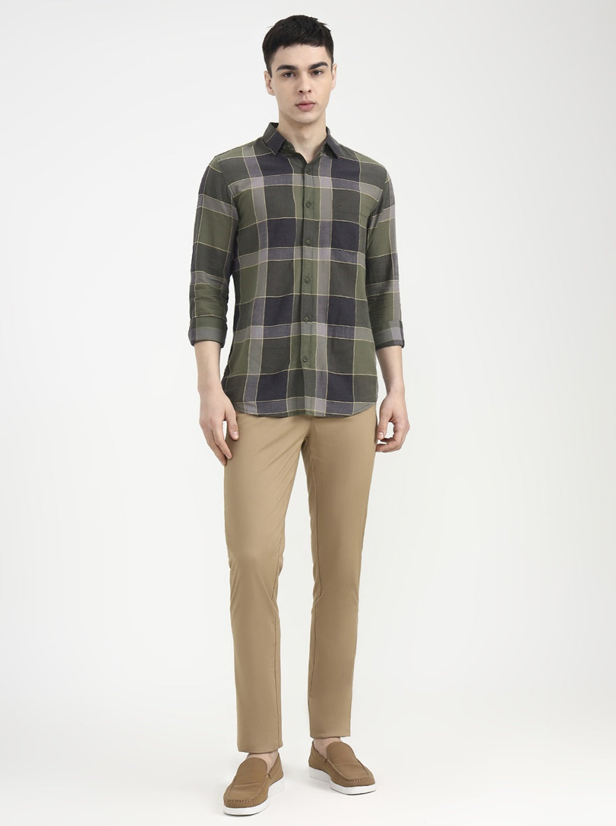 Green Checked Slim Fit Casual Shirt | JadeBlue