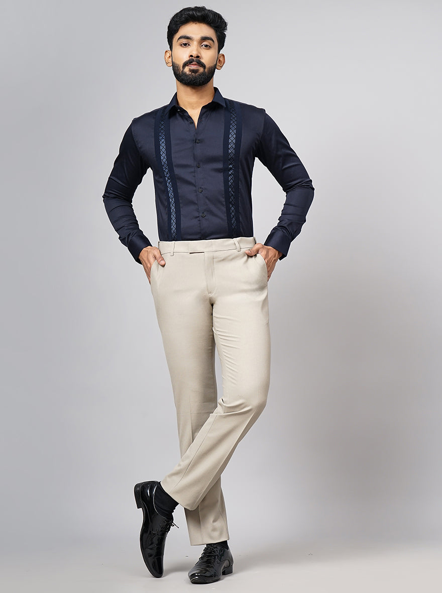Navy Blue Solid Slim Fit Party Wear Shirt | JB Studio