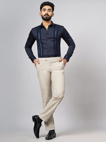 Navy Blue Solid Slim Fit Party Wear Shirt | JB Studio