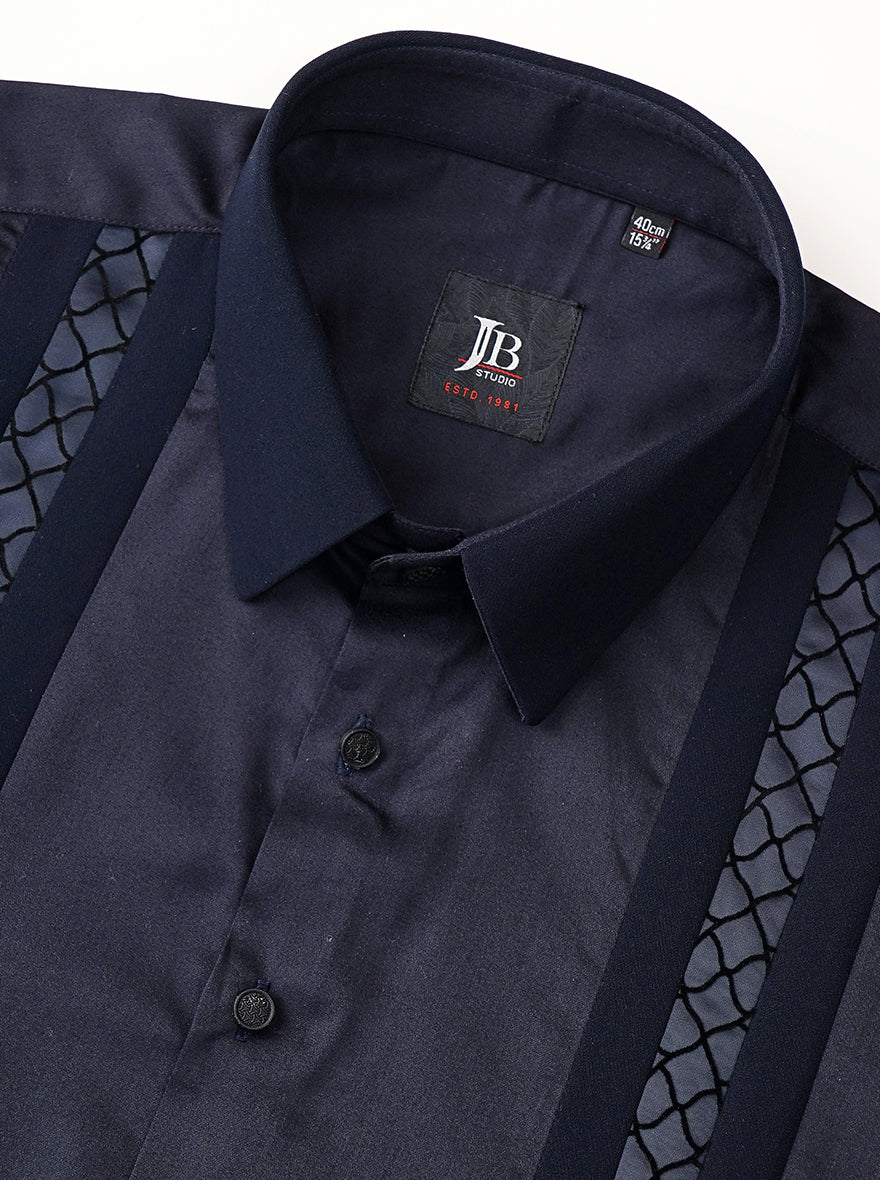 Navy Blue Solid Slim Fit Party Wear Shirt | JB Studio