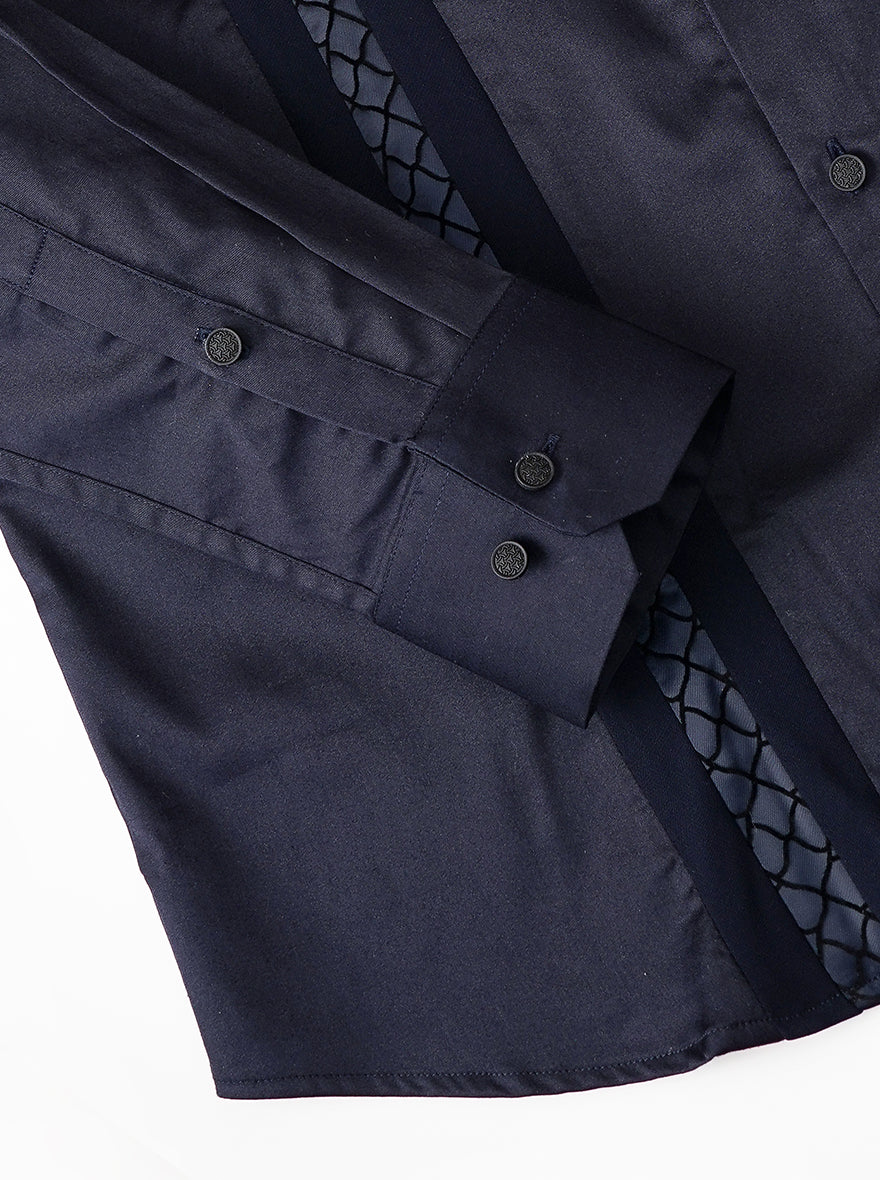 Navy Blue Solid Slim Fit Party Wear Shirt | JB Studio