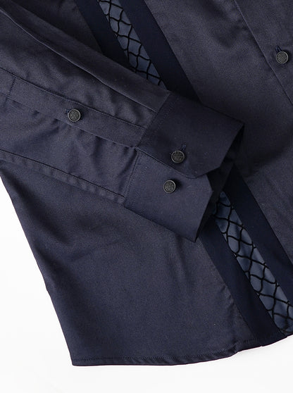 Navy Blue Solid Slim Fit Party Wear Shirt | JB Studio
