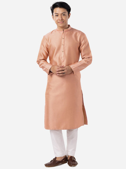 Rose Pink Self Textured Silk Brocade Kurta | The Kurta Company