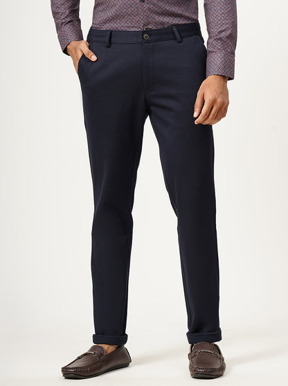 Navy Blue Solid Slim Fit Club Wear Trouser | JB Studio