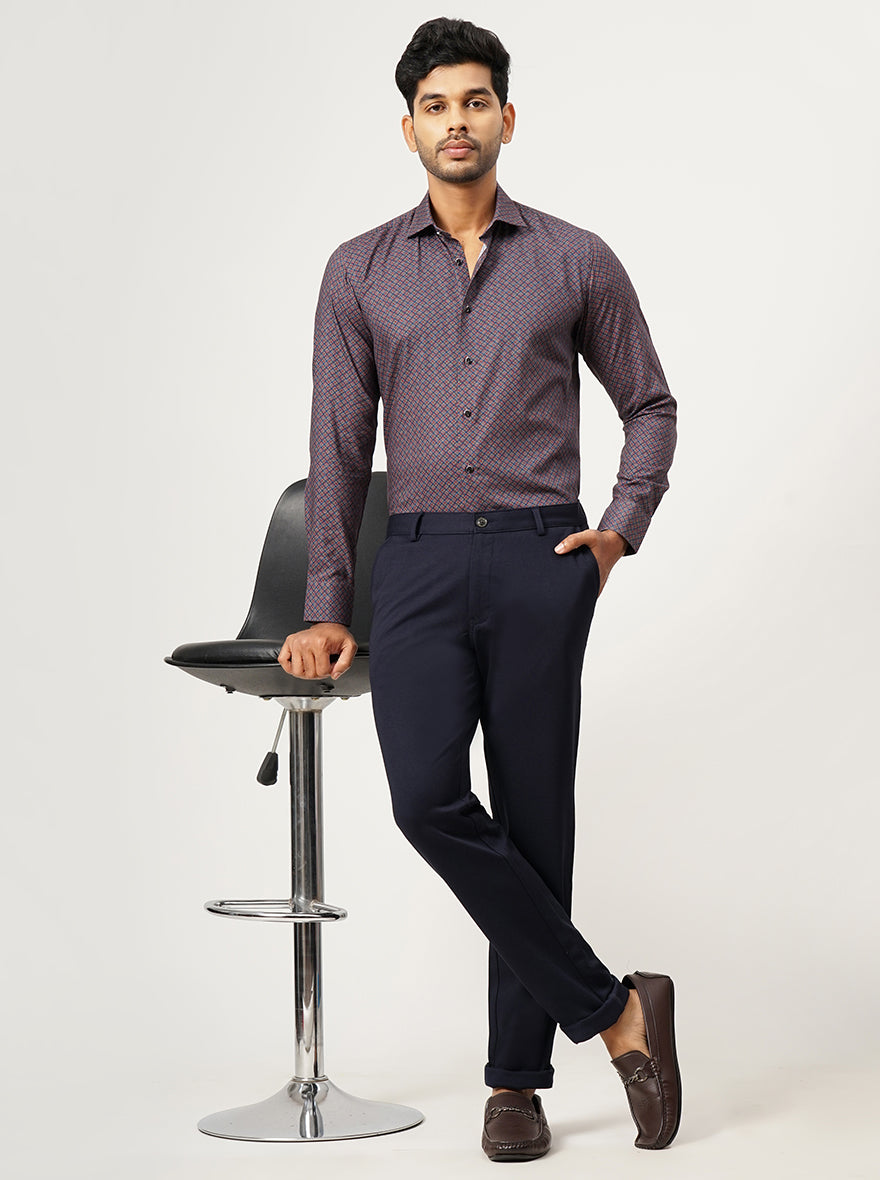 Navy Blue Solid Slim Fit Club Wear Trouser | JB Studio
