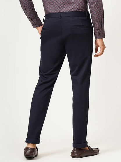 Navy Blue Solid Slim Fit Club Wear Trouser | JB Studio