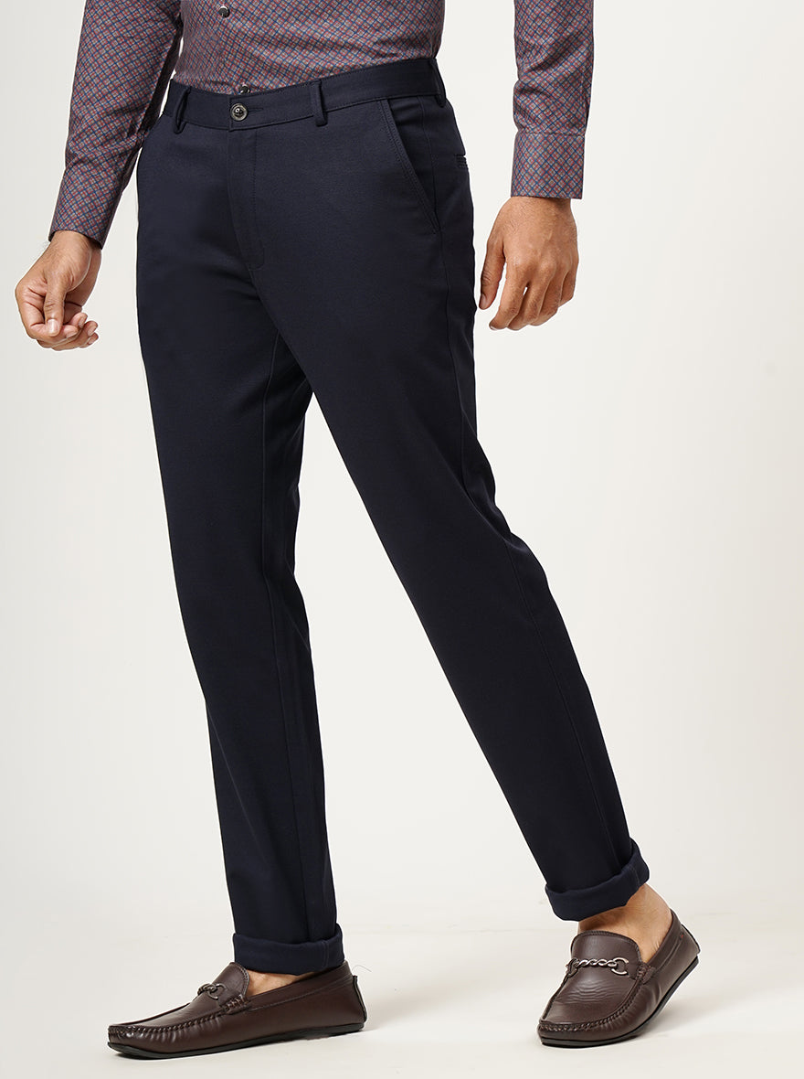 Navy Blue Solid Slim Fit Club Wear Trouser | JB Studio