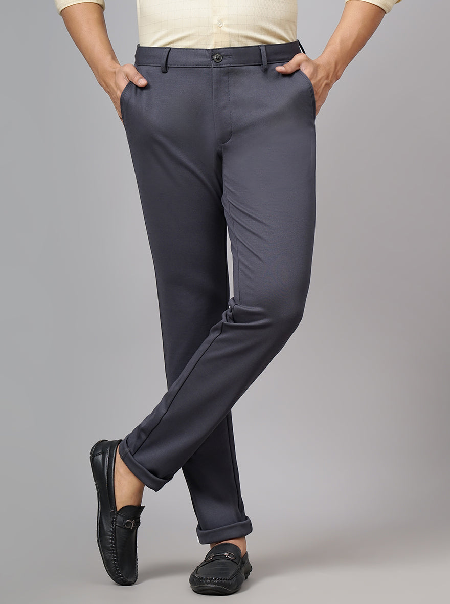 Dark Grey Solid Slim Fit Club Wear Trouser | JB Studio
