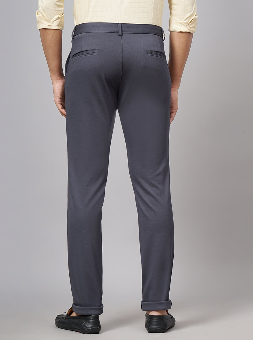 Dark Grey Solid Slim Fit Club Wear Trouser | JB Studio