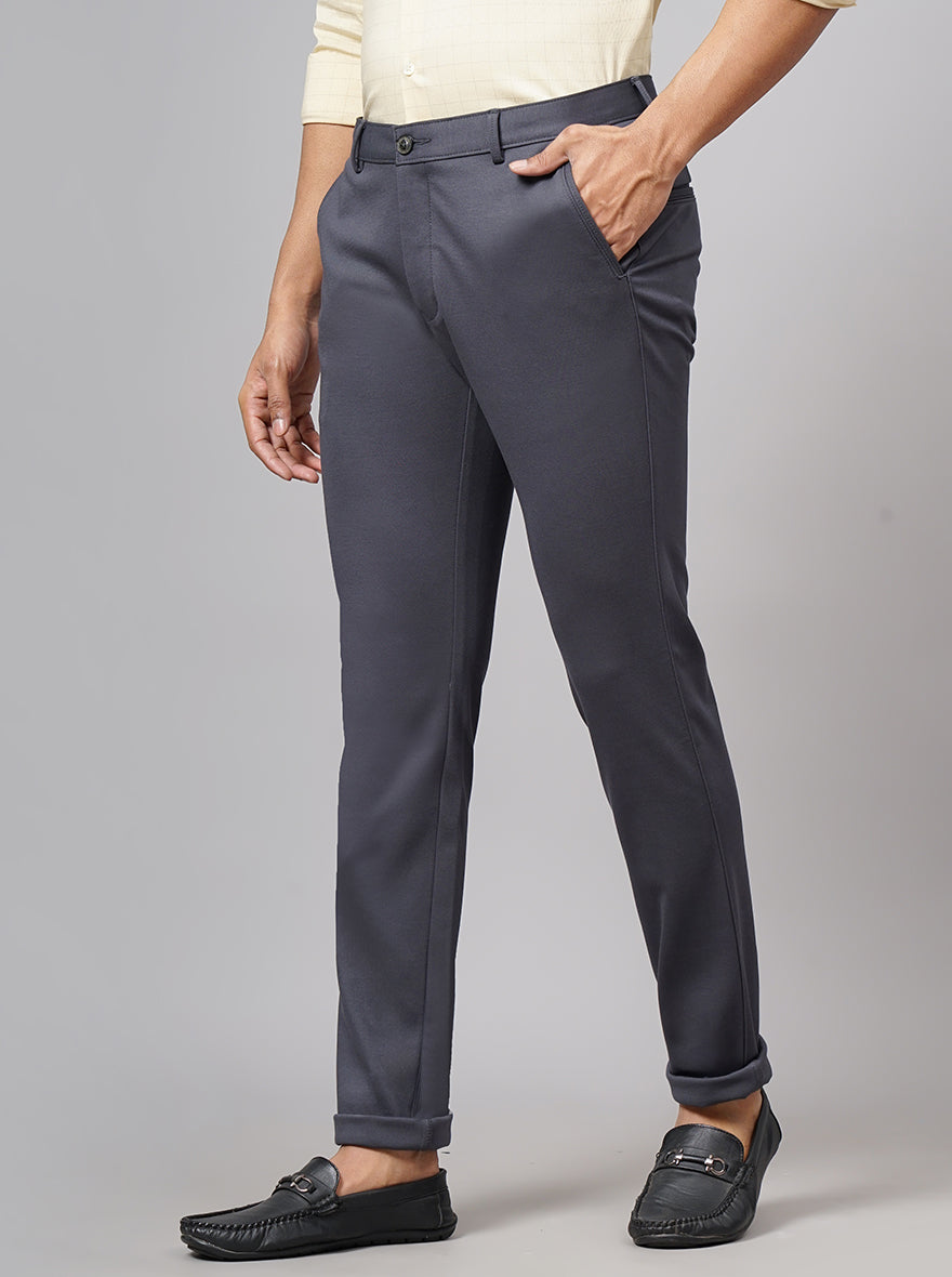 Dark Grey Solid Slim Fit Club Wear Trouser | JB Studio