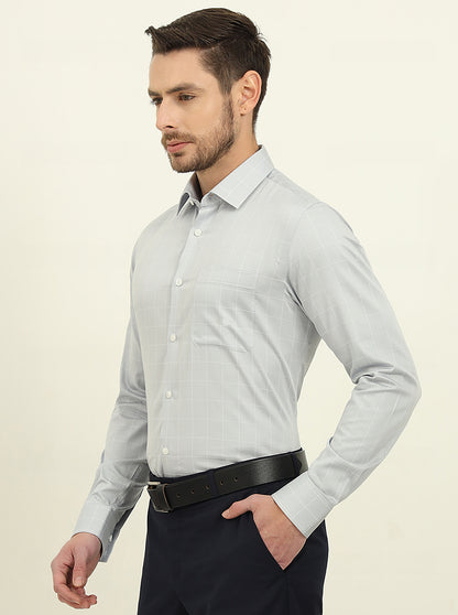 Grey Checked Slim Fit Formal Shirt | JadeBlue Youth