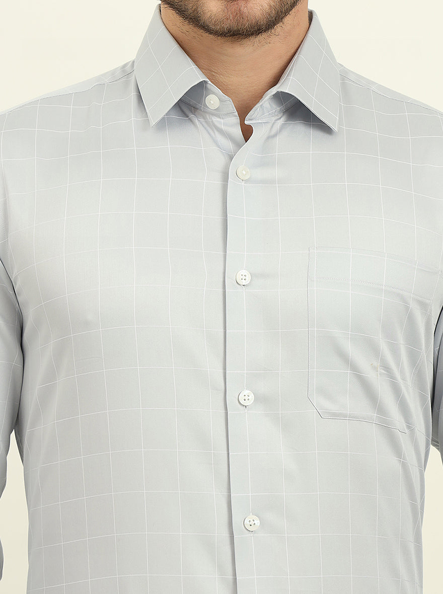 Grey Checked Slim Fit Formal Shirt | JadeBlue Youth