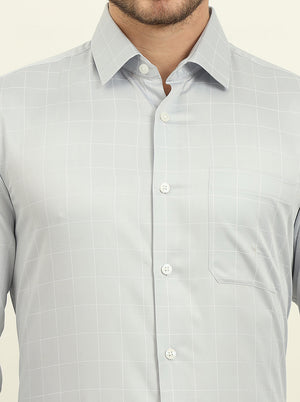 Grey Checked Slim Fit Formal Shirt | JadeBlue Youth