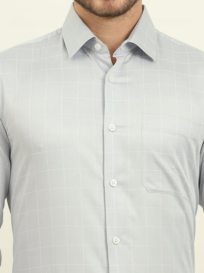 Grey Checked Slim Fit Formal Shirt | JadeBlue Youth