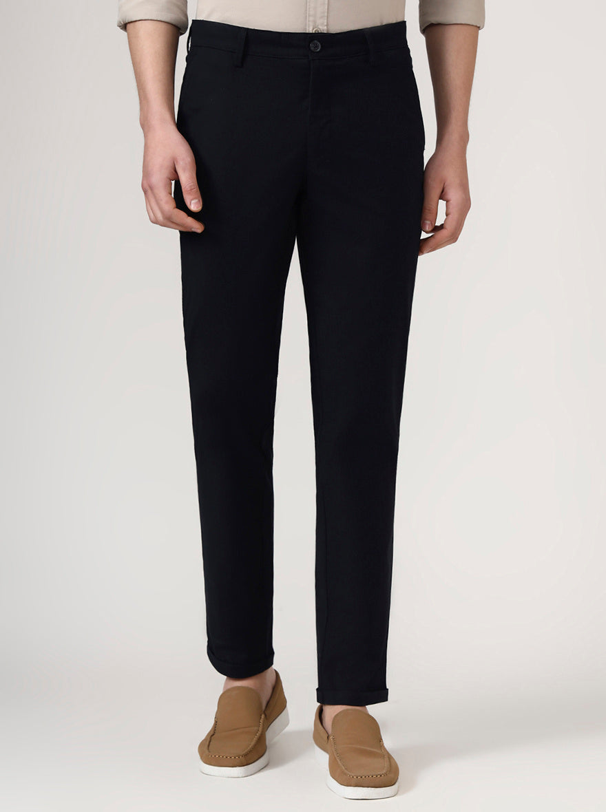 Navy Blue Solid Neo Fit Casual Trouser | Greenfibre