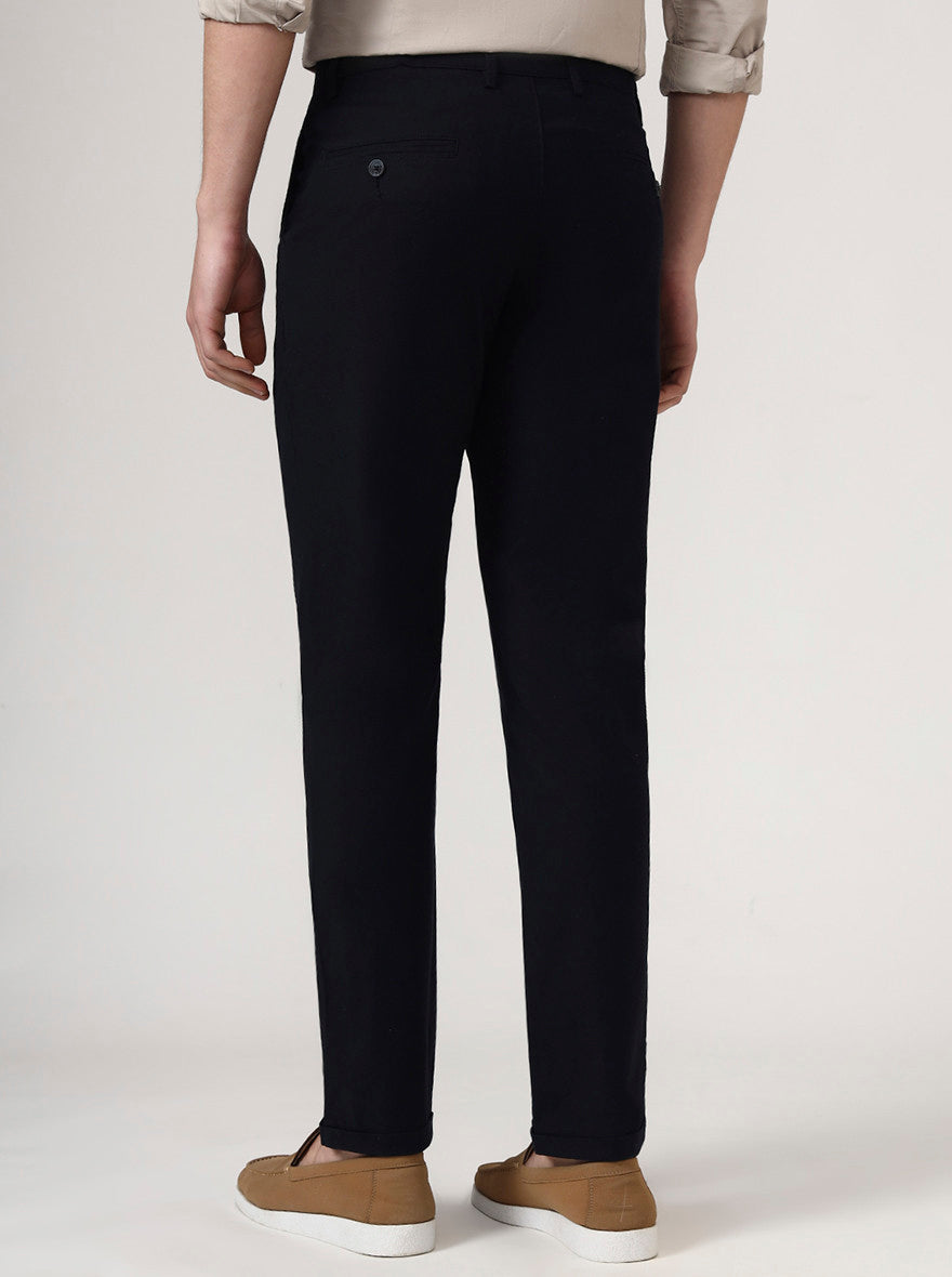 Navy Blue Solid Neo Fit Casual Trouser | Greenfibre