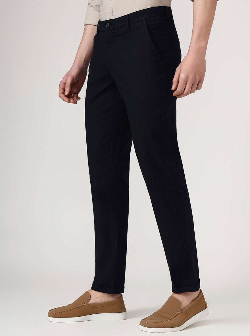 Navy Blue Solid Neo Fit Casual Trouser | Greenfibre