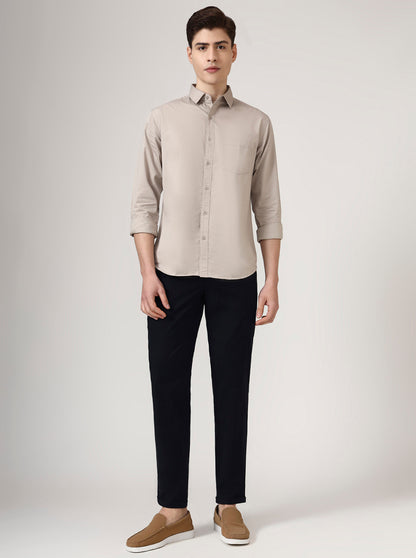 Navy Blue Solid Neo Fit Casual Trouser | Greenfibre