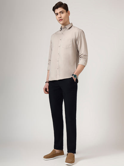 Navy Blue Solid Neo Fit Casual Trouser | Greenfibre
