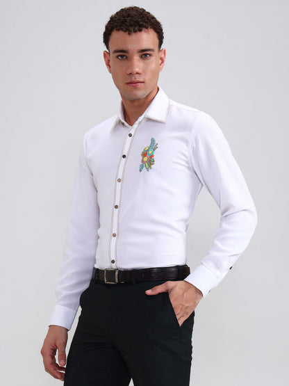 White Solid Slim Fit Party Wear Shirt | Wyre