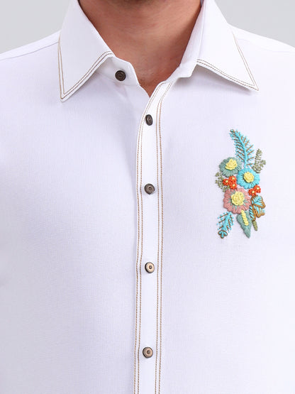 White Solid Slim Fit Party Wear Shirt | Wyre