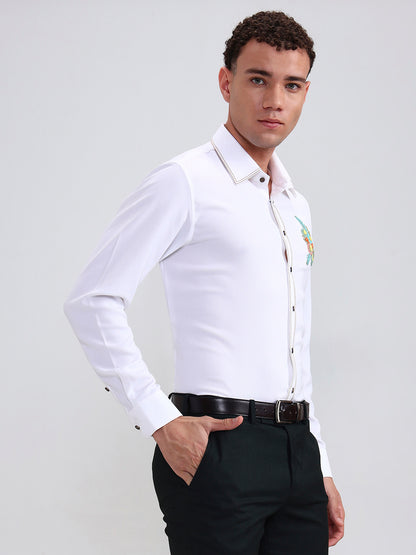 White Solid Slim Fit Party Wear Shirt | Wyre