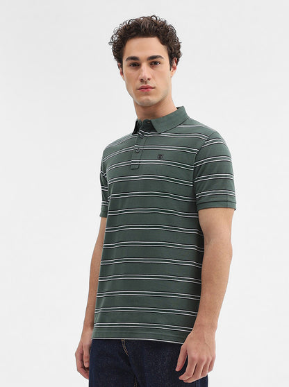 Olive & Black Striped Slim Fit Polo T-Shirt | JadeBlue