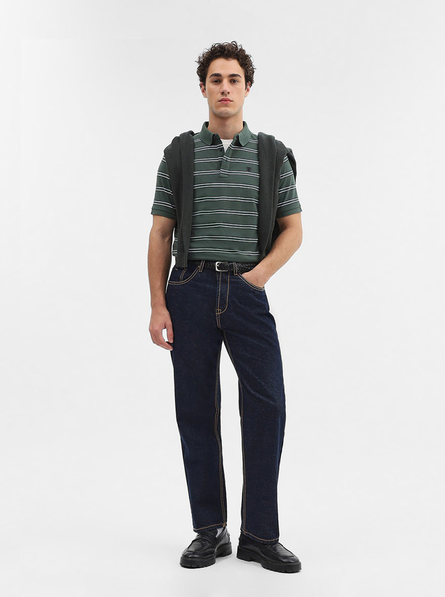 Olive & Black Striped Slim Fit Polo T-Shirt | JadeBlue