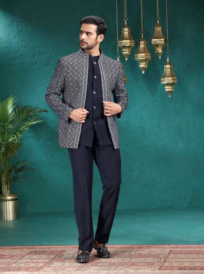 Blue Embroidered Jodhpuri Suit | TULA