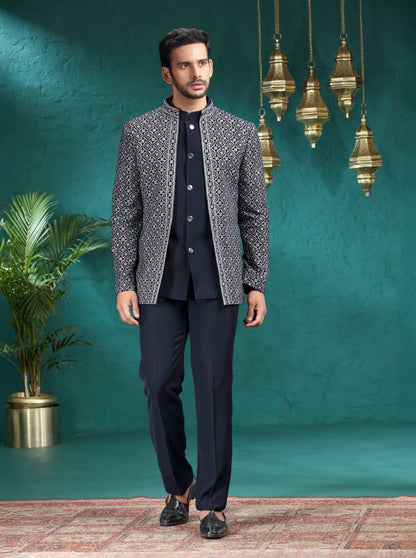 Blue Embroidered Jodhpuri Suit | TULA