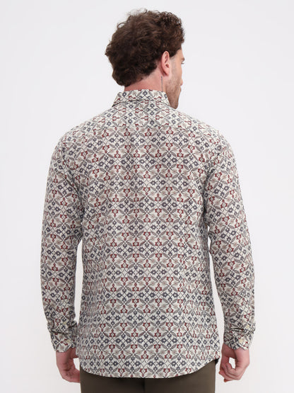 Grey Printed Slim Fit Casual Shirt | JadeBlue