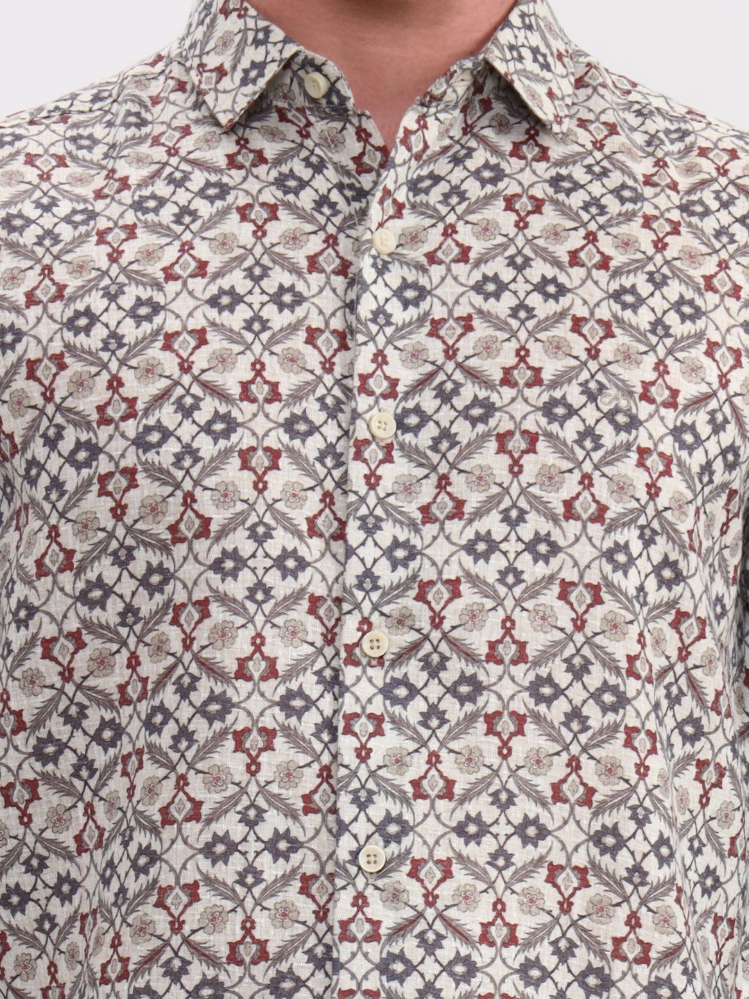Grey Printed Slim Fit Casual Shirt | JadeBlue