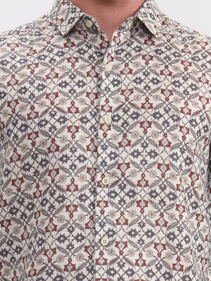 Grey Printed Slim Fit Casual Shirt | JadeBlue