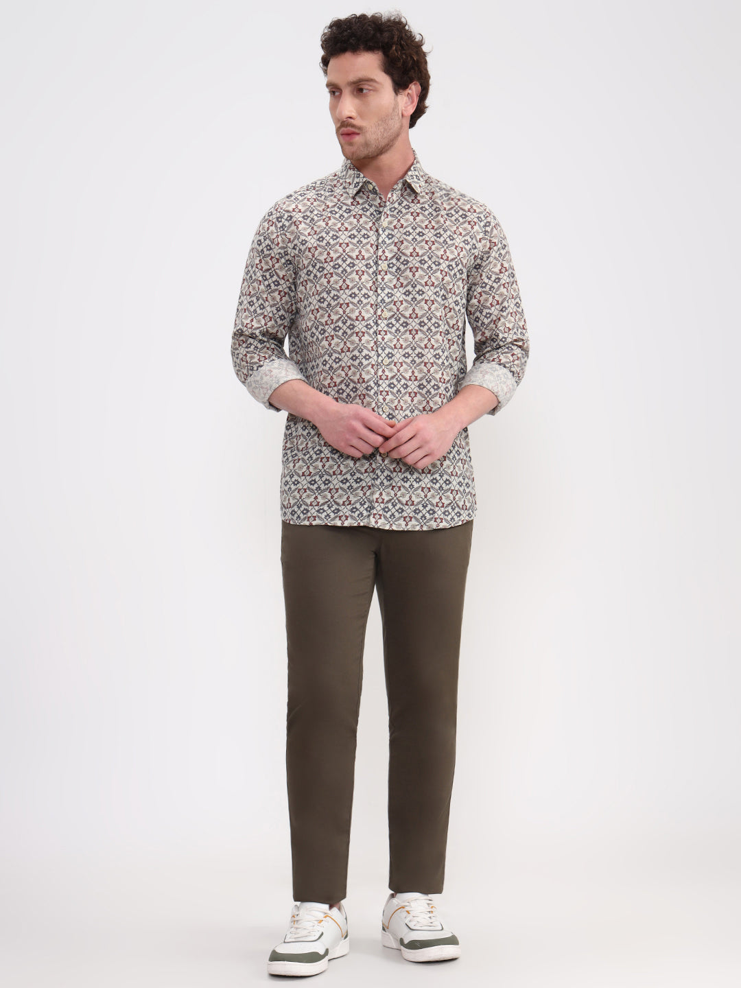 Grey Printed Slim Fit Casual Shirt | JadeBlue