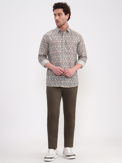 Grey Printed Slim Fit Casual Shirt | JadeBlue