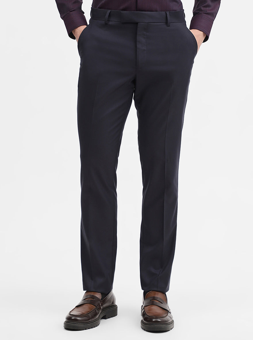 Navy Blue Solid Super Slim Fit Formal Trouser | Greenfibre