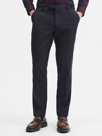 Navy Blue Solid Super Slim Fit Formal Trouser | Greenfibre