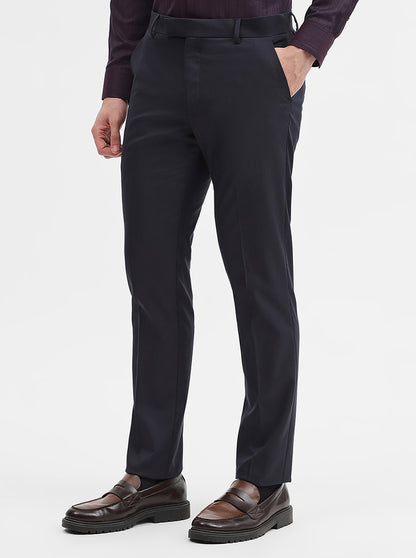 Navy Blue Solid Super Slim Fit Formal Trouser | Greenfibre