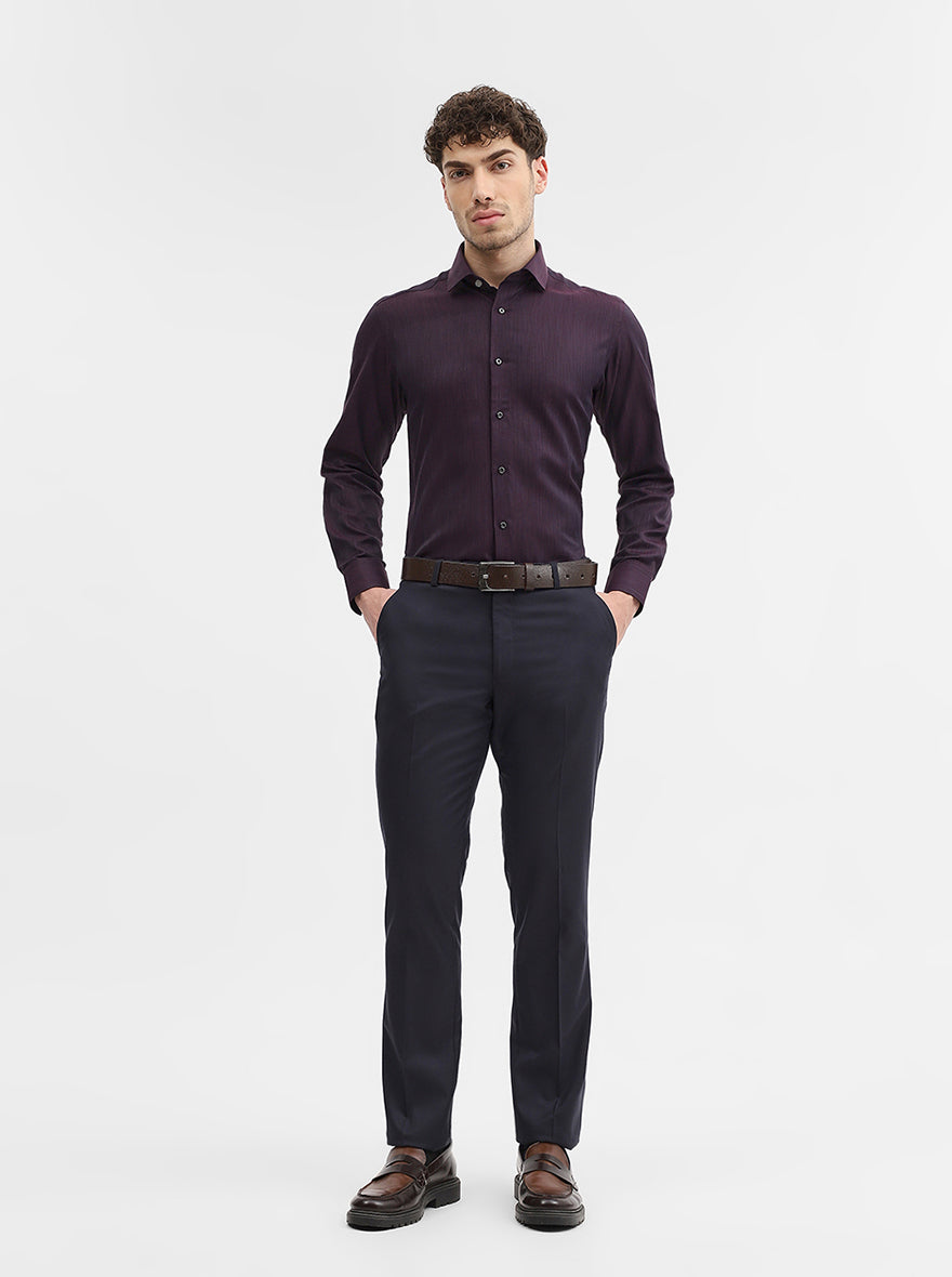 Navy Blue Solid Super Slim Fit Formal Trouser | Greenfibre
