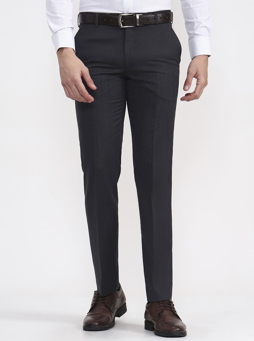 Grey Solid Slim Fit Formal Trouser | JadeBlue Super Luxe