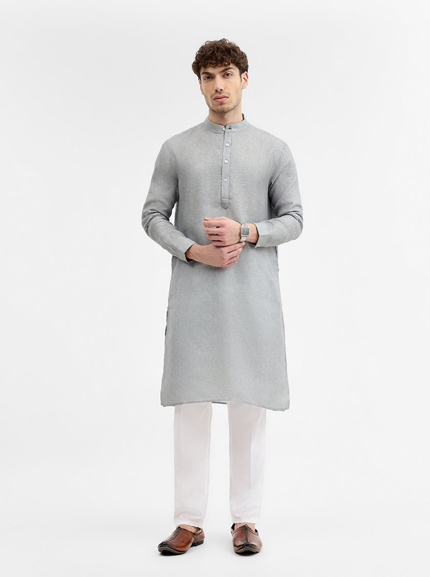 Cement Grey Solid Modi Kurta | JadeBlue