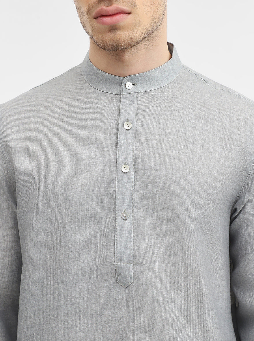 Cement Grey Solid Modi Kurta | JadeBlue