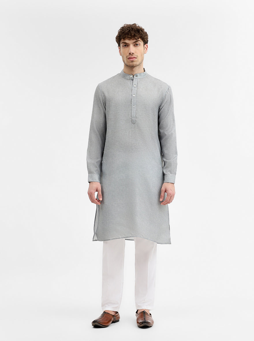 Cement Grey Solid Modi Kurta | JadeBlue