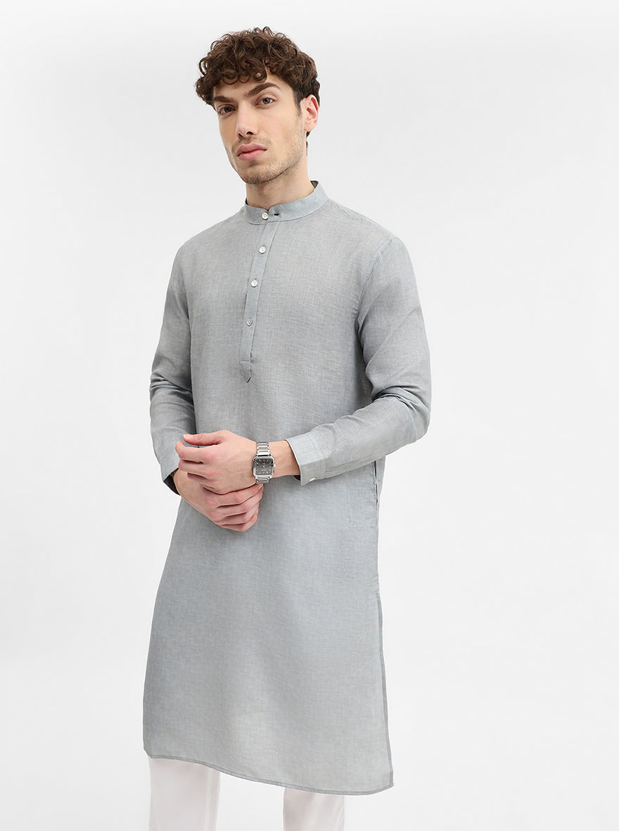 Cement Grey Solid Modi Kurta | JadeBlue