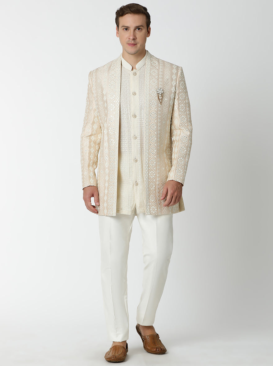 Fawn Embroidered Jodhpuri Suit | JadeBlue