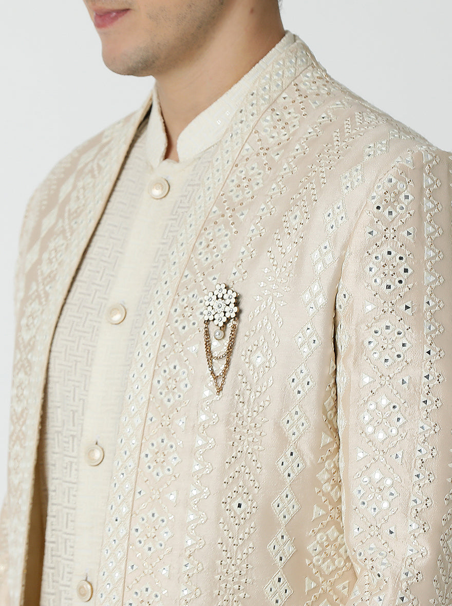 Fawn Embroidered Jodhpuri Suit | JadeBlue