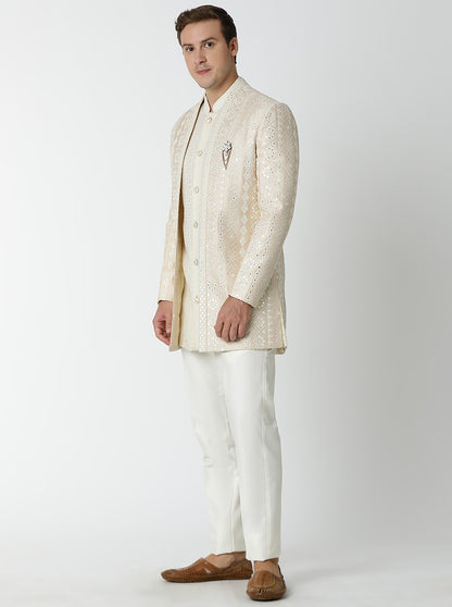 Fawn Embroidered Jodhpuri Suit | JadeBlue